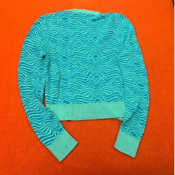 Zara blue turquoise jacquard V-neck knit cardigan NWT - Picture 6 of 7